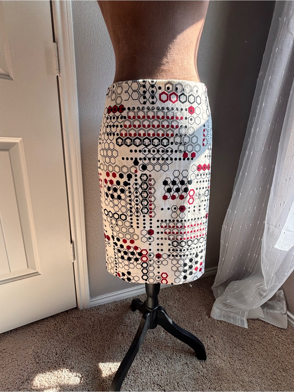 David Meister Geometric Print Rhinestone Pencil Skirt Size 8